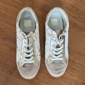 Dolce Vita White and Gold Low-Top Sneakers with Metallic Accents